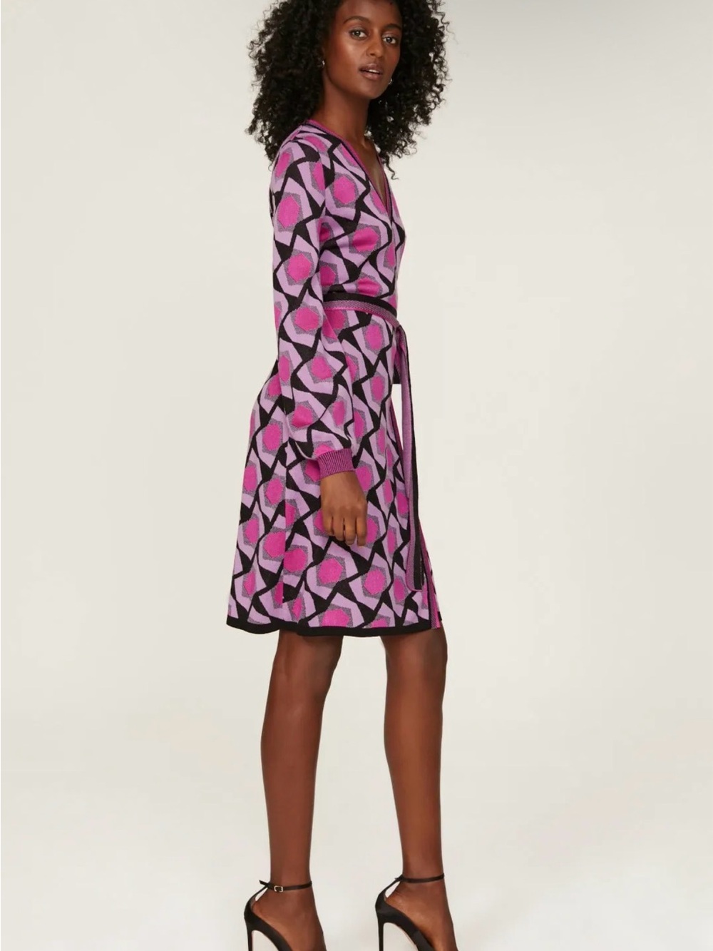Diane Von Furstenberg Alexio Pink Geometric Wrap Knit Winter Wardrobe Dress - Picture 4 of 8